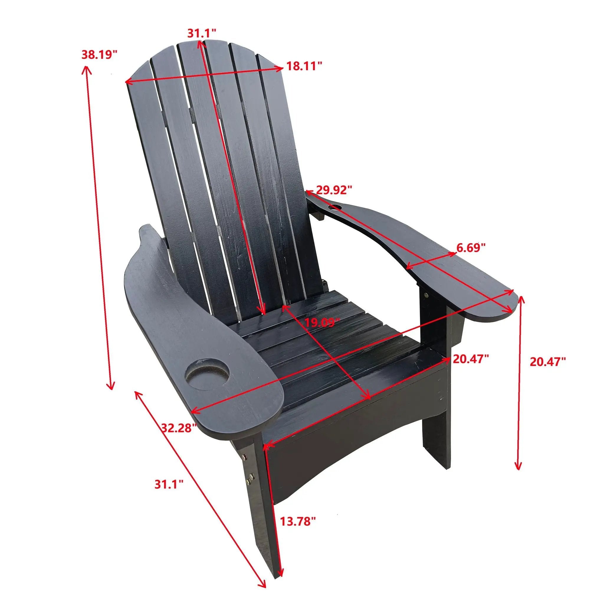 Outdoor Or Indoor Wood Adirondack Chair With An Hole To Hold Umbrella, On The Arm by HouseOfZazla