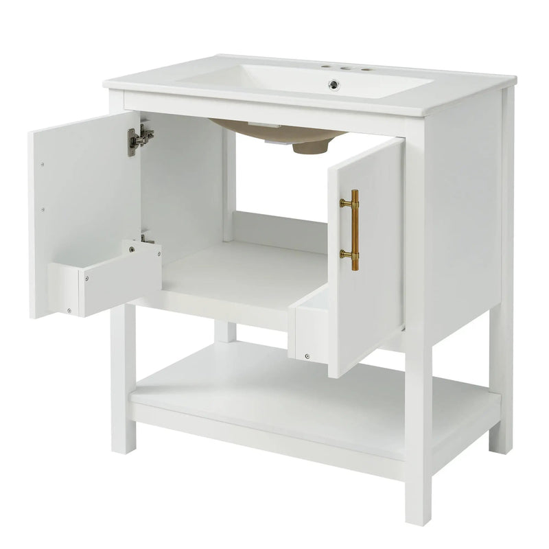 Elegant Bathroom Vanity With Ceramic Sink And Versatile Storage by HouseOfZazla