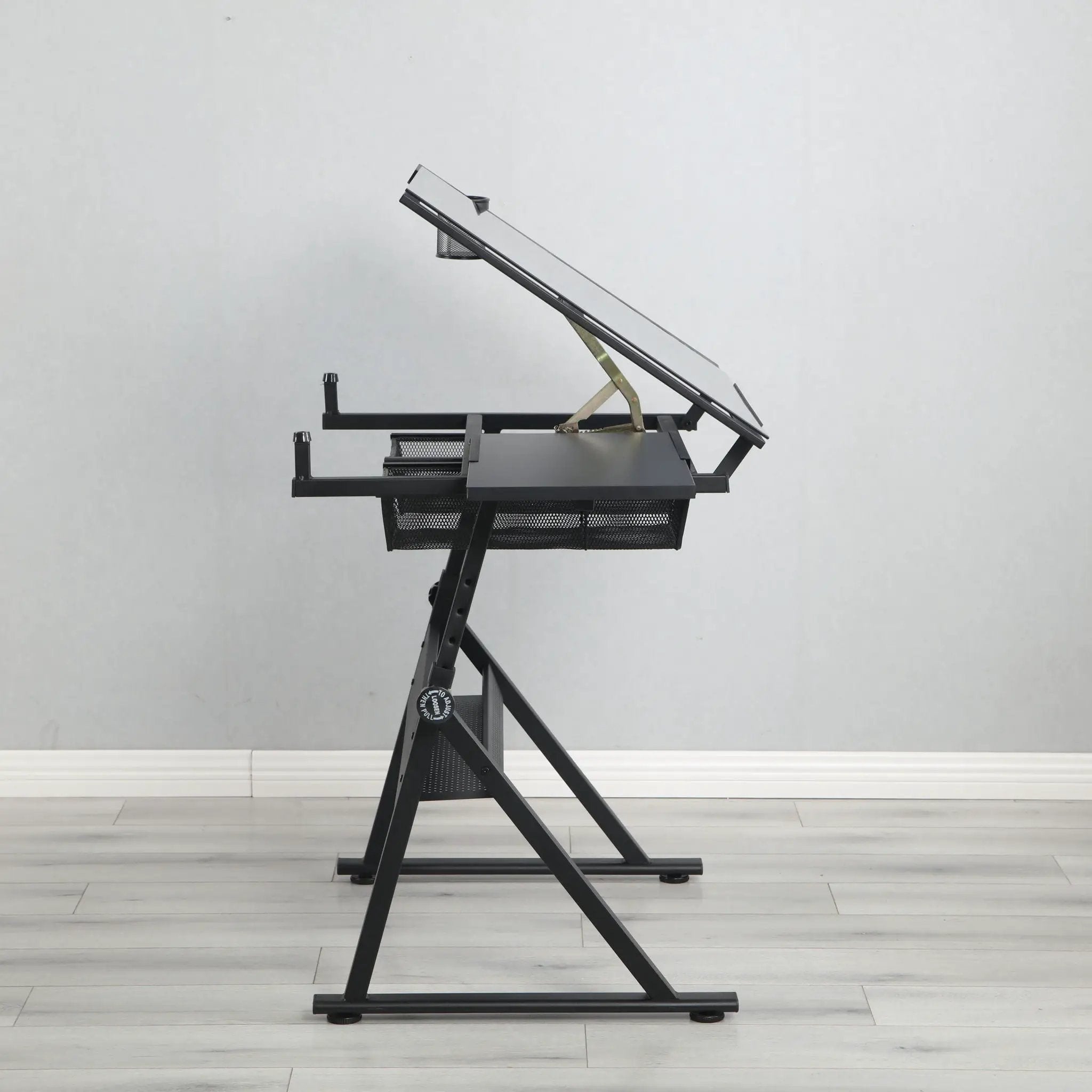 Adjustable Tempered Glass Drafting Printing Table With Chair by Unique Piece Furniture