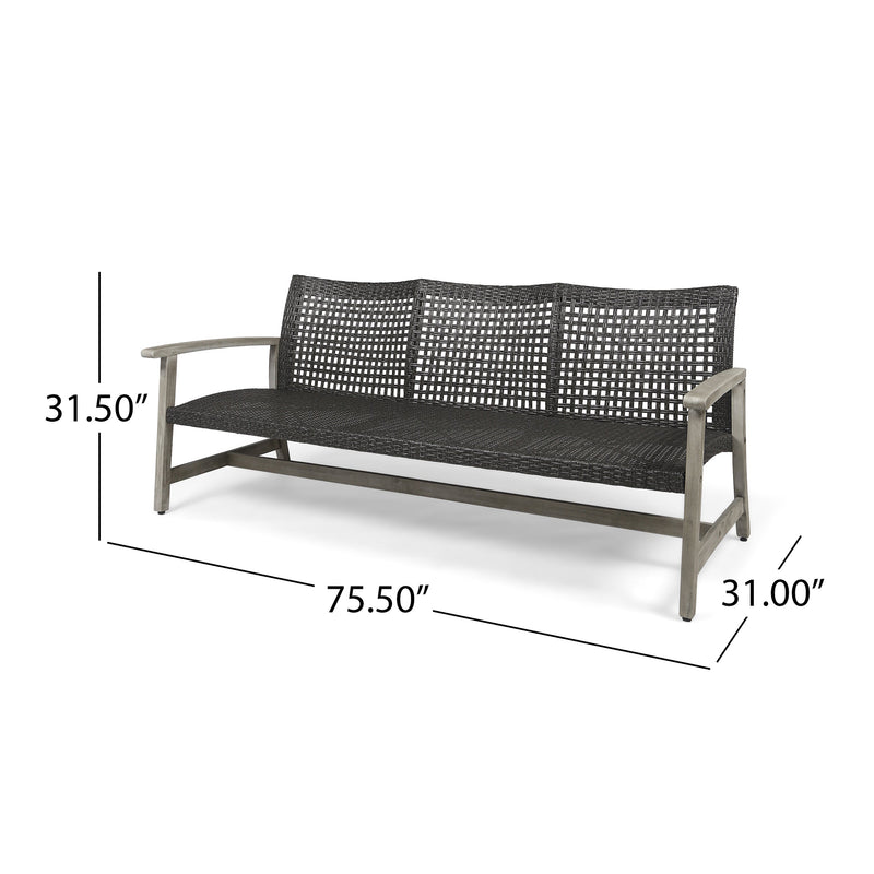 Outdoor Acacia Wood Wicker 3 Seater Sofa by HouseOfZazla