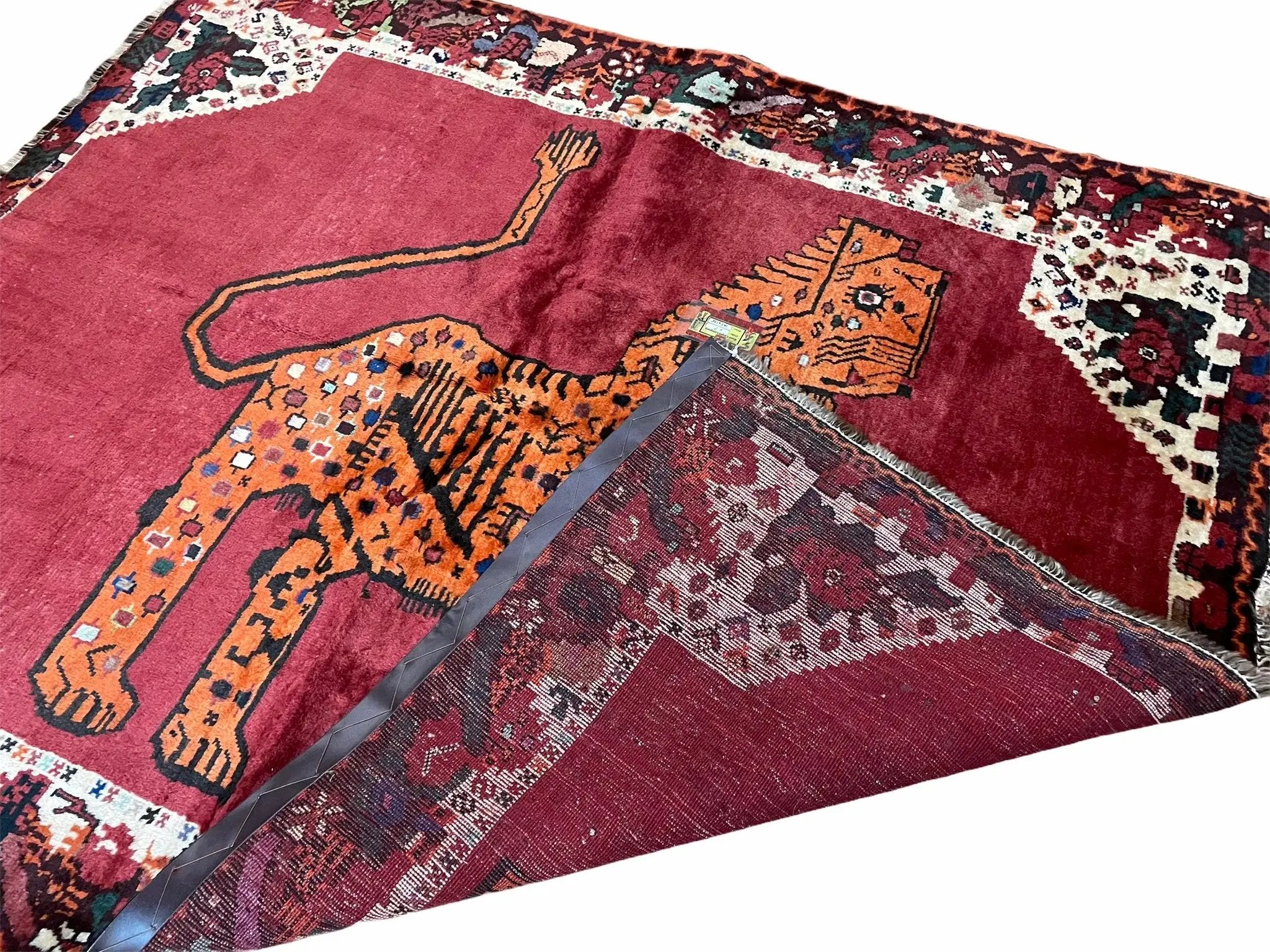 5 X 6 Handmade Rug Zagros Quality Wool Rug Lion Organic Dyes Red Leopard Tribal by Jewel Rugs