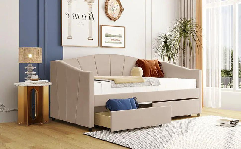 Upholstered Daybed With Two Drawers And Wood Slat by HouseOfZazla