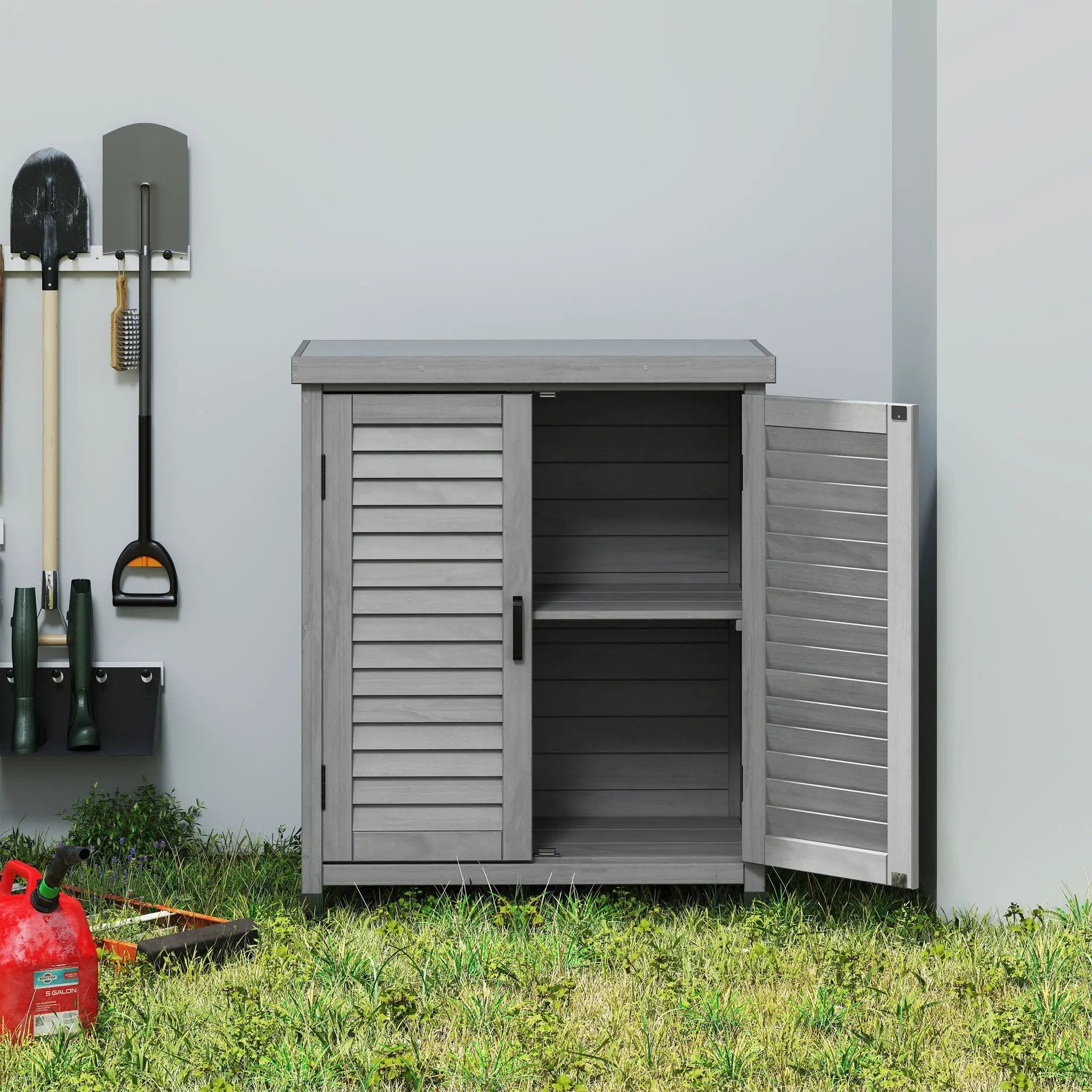 Potting Bench With Storage Cabinet And Metal Table Top For Outdoor by Unique Piece Furniture