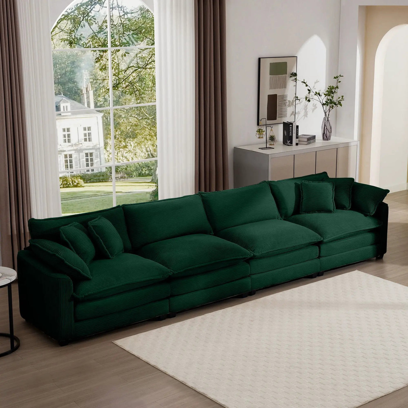 Modern Upholstered 4 Seater Fabric Sofa With Arm And Throw Pillows by HouseOfZazla