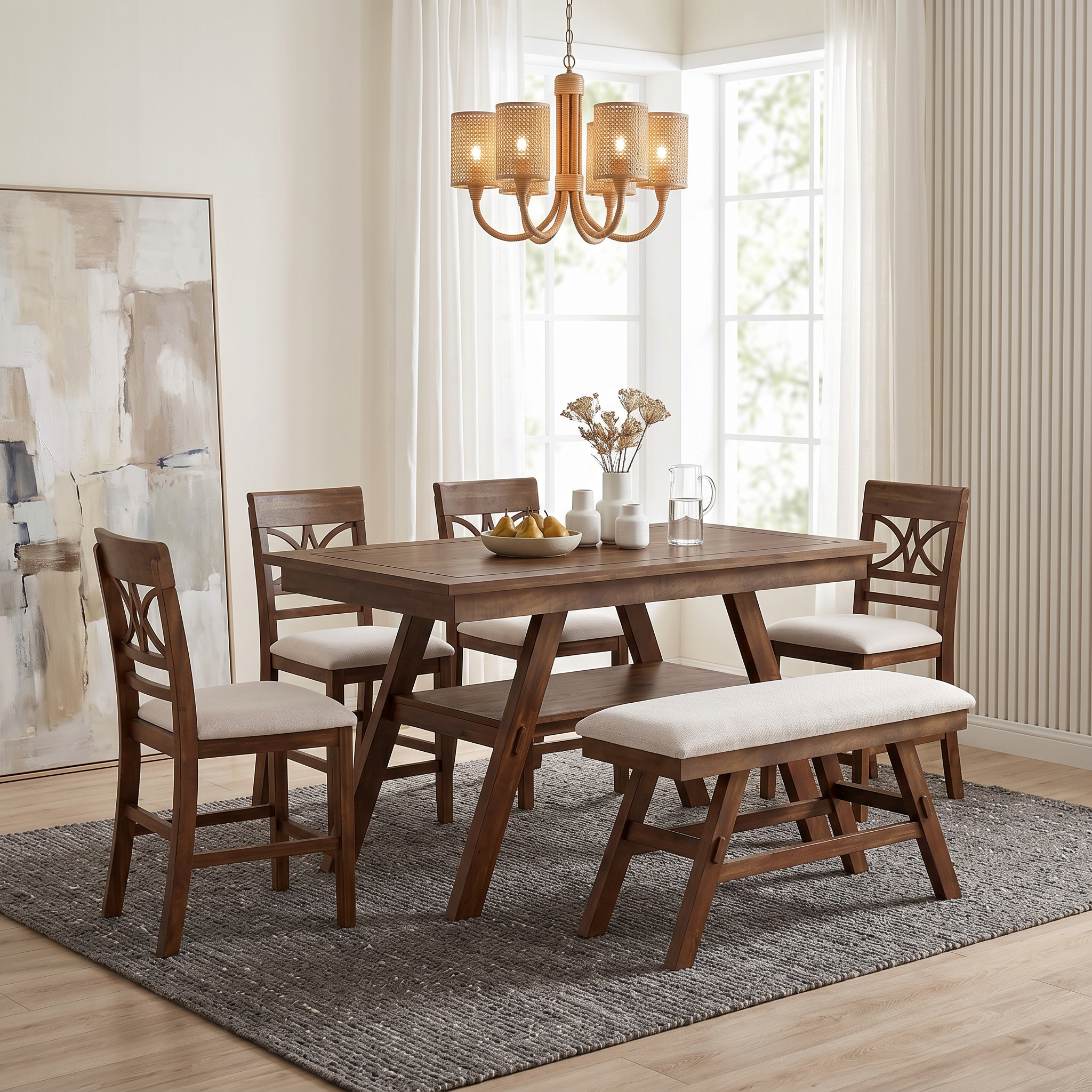 Topmax 6-Piece Wood Counter Height Dining Table Set with Storage Shelf by HouseOfZazla