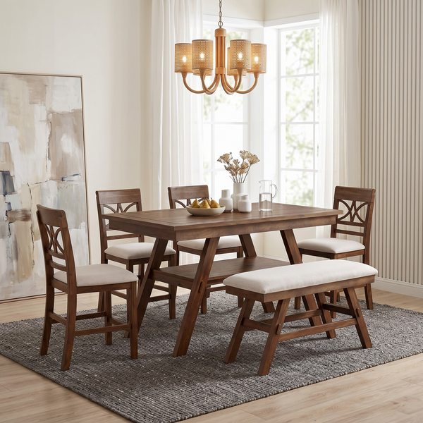 Topmax 6-Piece Wood Counter Height Dining Table Set with Storage Shelf