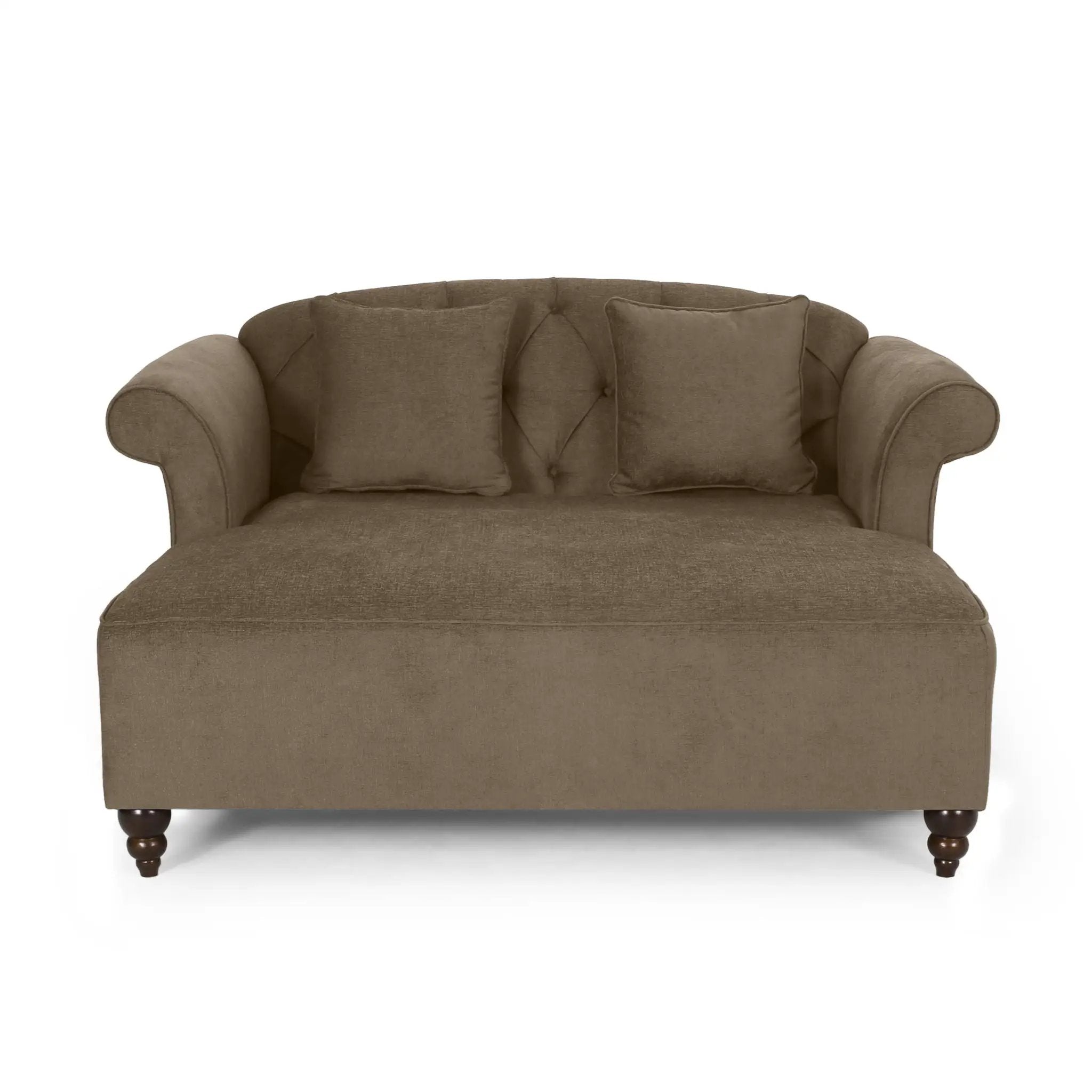 Upholstered Chaise Lounge With Scroll Arms, Turned Legs And 2 Pillows by HouseOfZazla