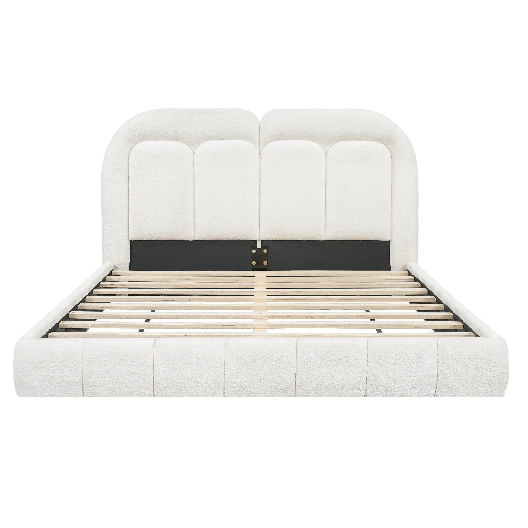 Queen Size Boucle Upholstered Platform Bed with Tufted Headboard by HouseOfZazla