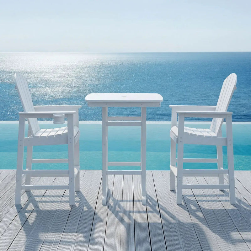 Outdoor Bar Height Adirondack Patio Chair With Cup Holder And Armrests All Weather UV Resistant - White by HouseOfZazla