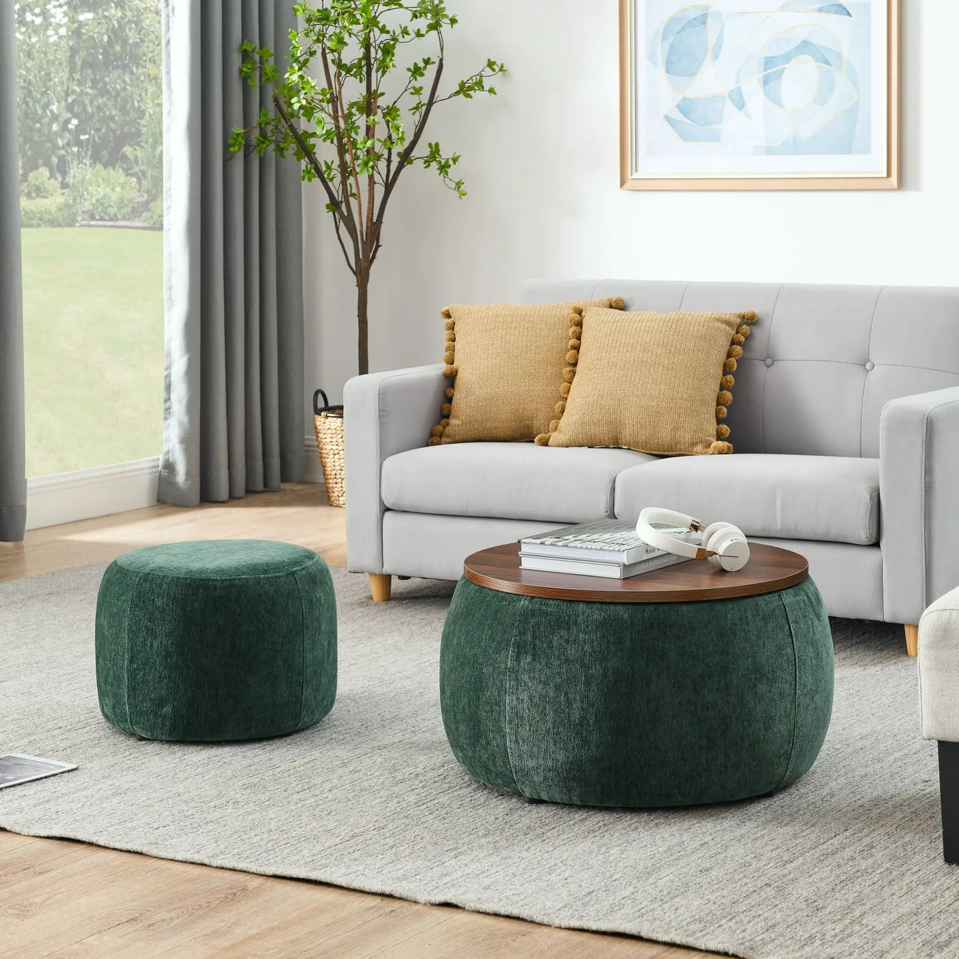 Round Storage Ottoman, 2 In 1 Function, End Table And Ottoman by HouseOfZazla