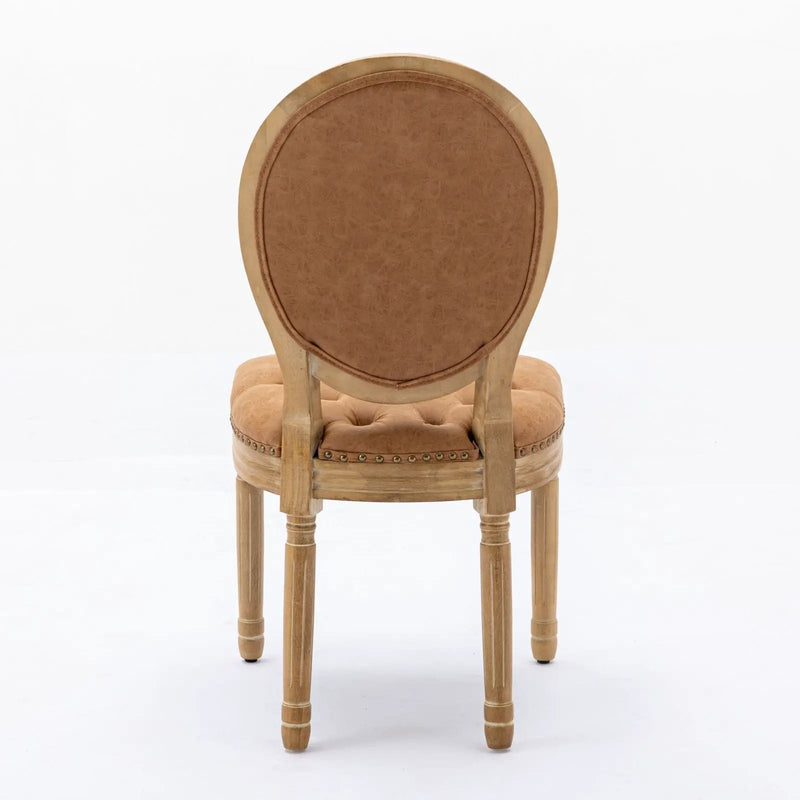 French Style Solid Wood Frame Antique Painting, Hand-Pulled Buckle Decoration Artificial Dining Chair With Nailhead Trim, Wood Legs by Unique Piece Furniture