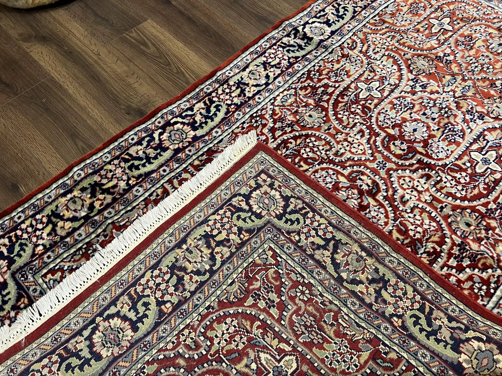 Indo Persian Rug 4x7, Allover Floral Oriental Carpet, Red and Navy Blue, Hand Knotted Indian Kashmiri Traditional Vintage Area Rug 4 x 7 ft by Jewel Rugs