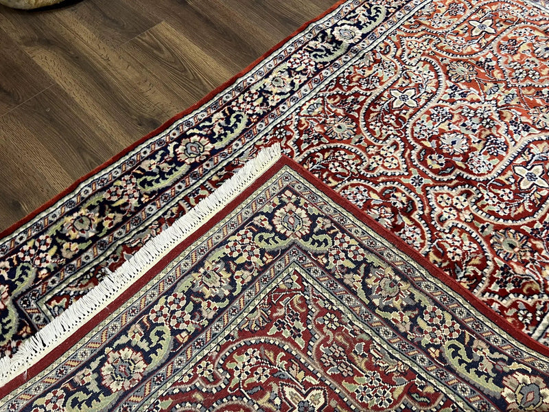 Indo Persian Rug 4x7, Allover Floral Oriental Carpet, Red and Navy Blue, Hand Knotted Indian Kashmiri Traditional Vintage Area Rug 4 x 7 ft by Jewel Rugs