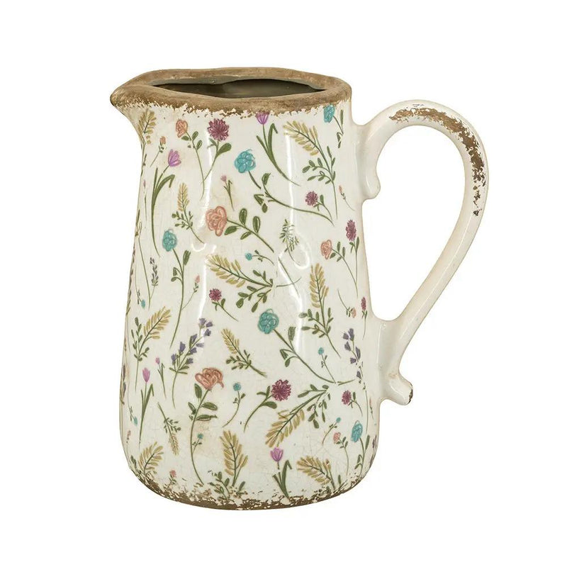 8.1x5.7x9.1" Round Ceramic Pitcher Vase with Multi-Colored Floral Motifs by HouseOfZazla