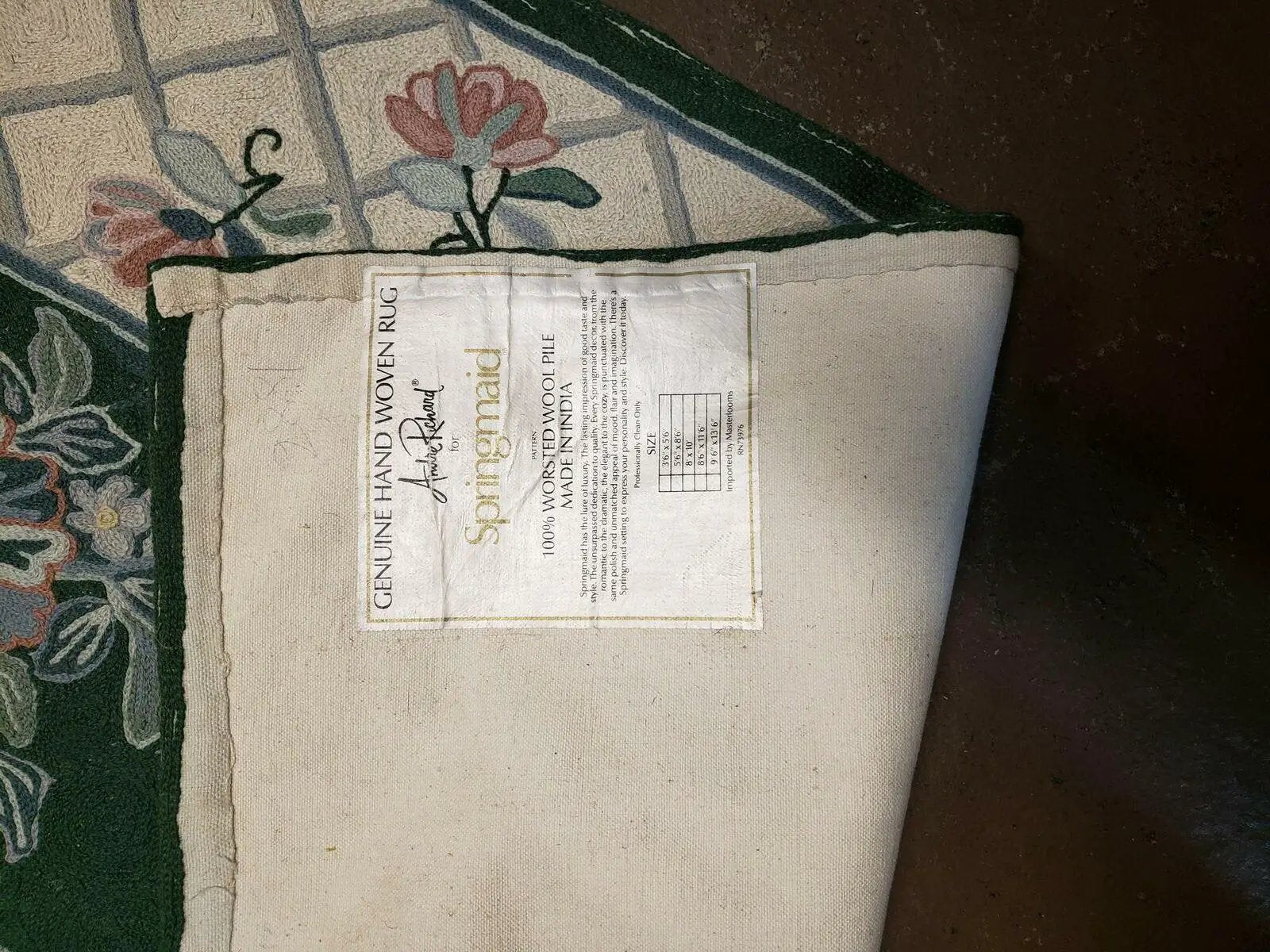 3' 6" X 5' 6" Hand Stitched Indian Wool Rug with Backing Green Beige by Jewel Rugs