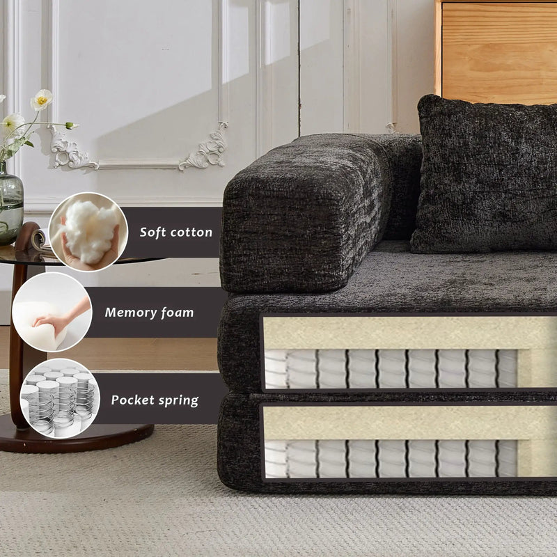 Convertible Floor Sofa Bed With Pillow Back Support Armrest by Unique Piece Furniture