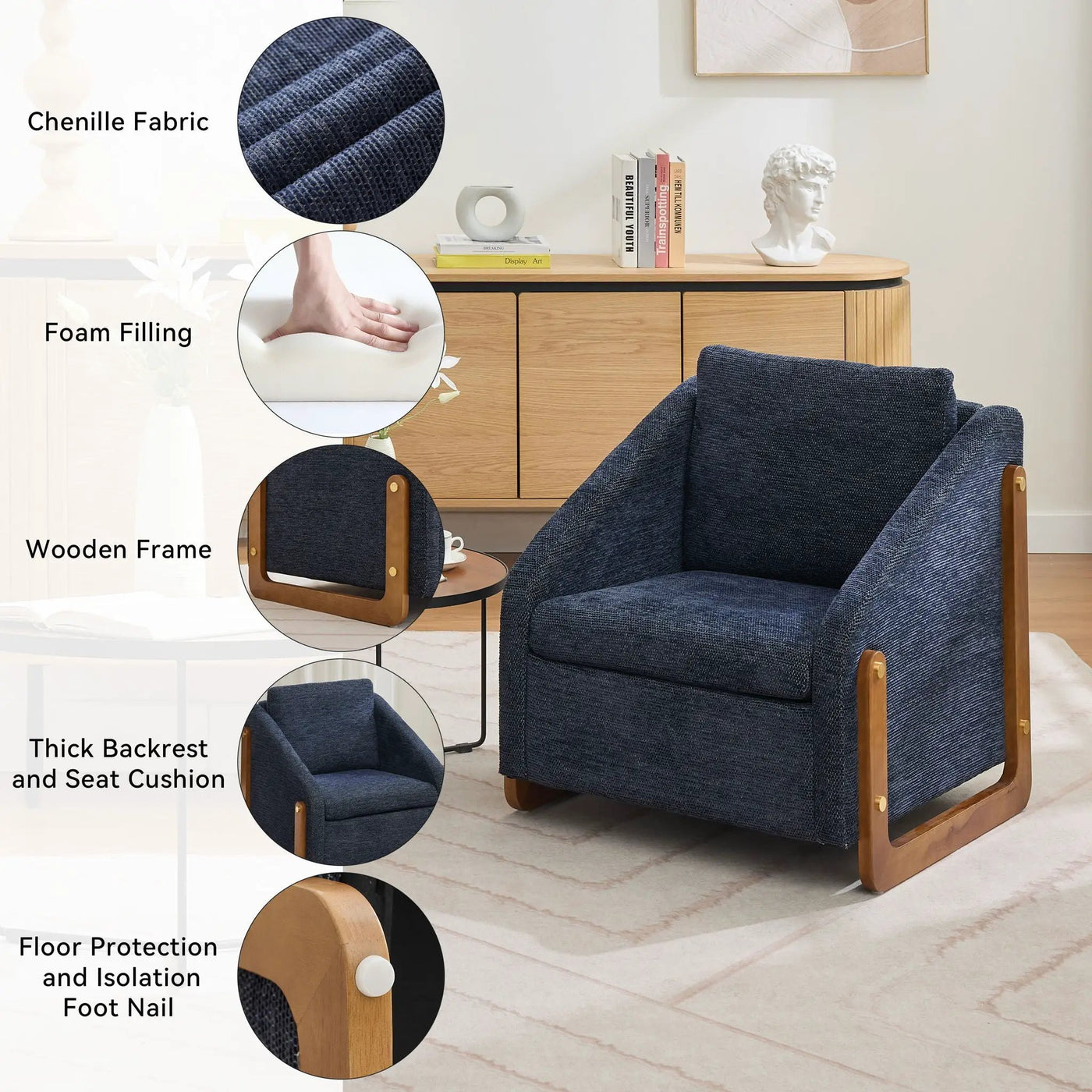 Modern Upholstered Armchair With Wooden Side Frame by Unique Piece Furniture