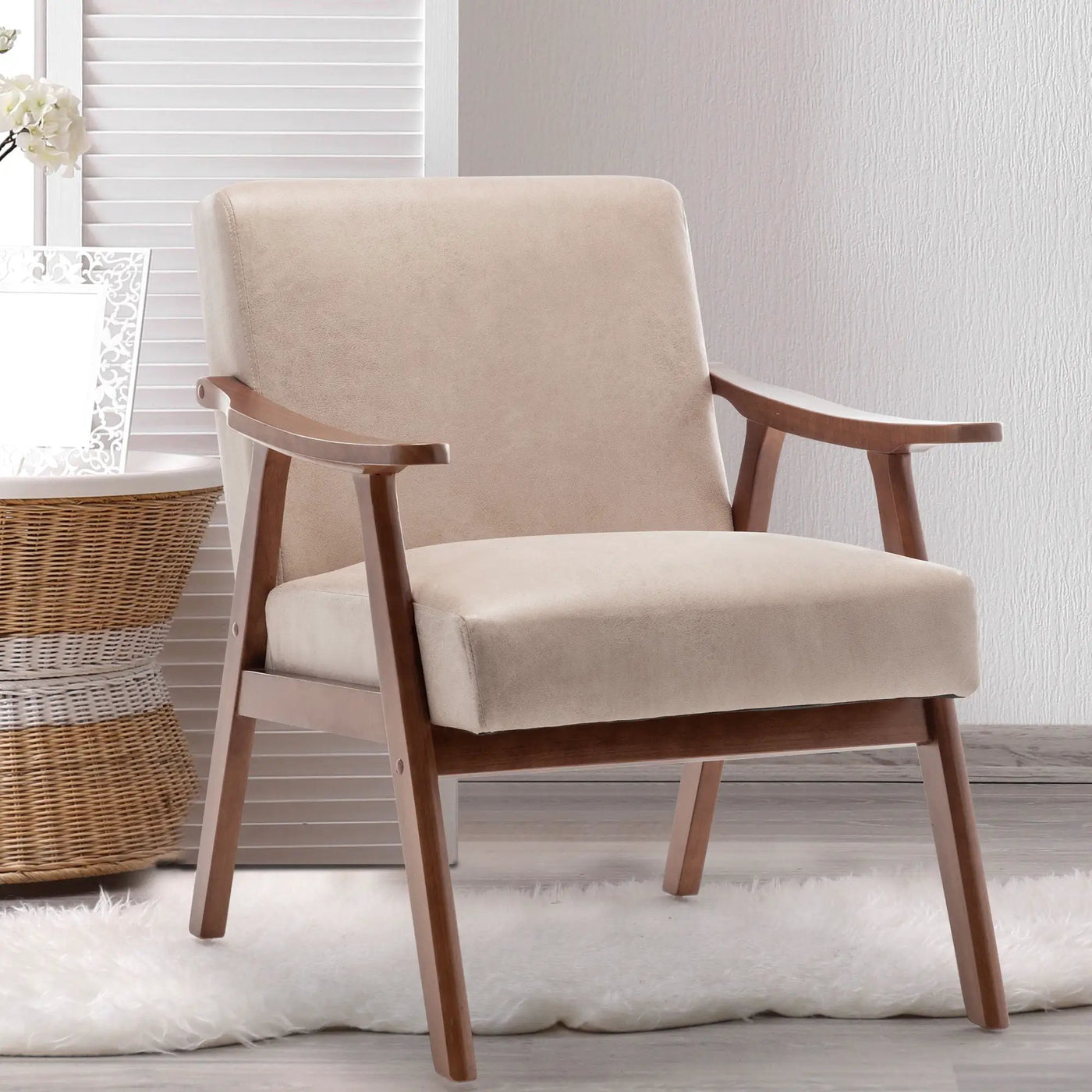 Mid Century Modern Accent Chair With Solid Wood Frame And Extra Thick Backrest by Unique Piece Furniture