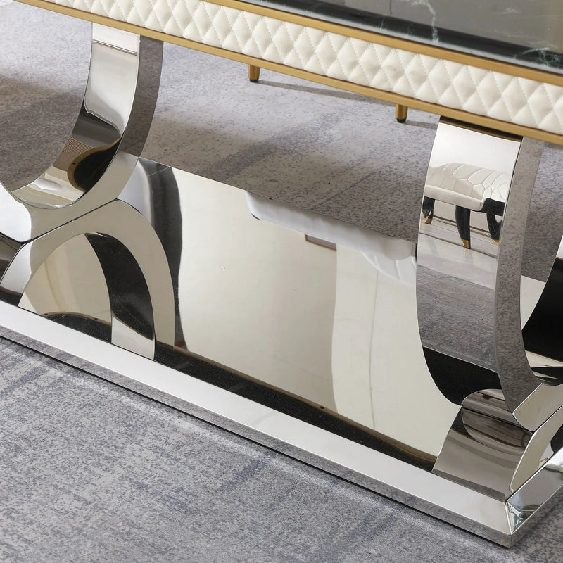 Luxury Modern Dining Table With Faux Marble Top And Dual Circle Base - Black by Unique Piece Furniture