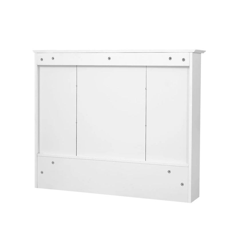 Wall Mount 2 In 1 Mirror Cabinet With Adjustable Shelves, Open Storage, For Bathroom Vanity - White