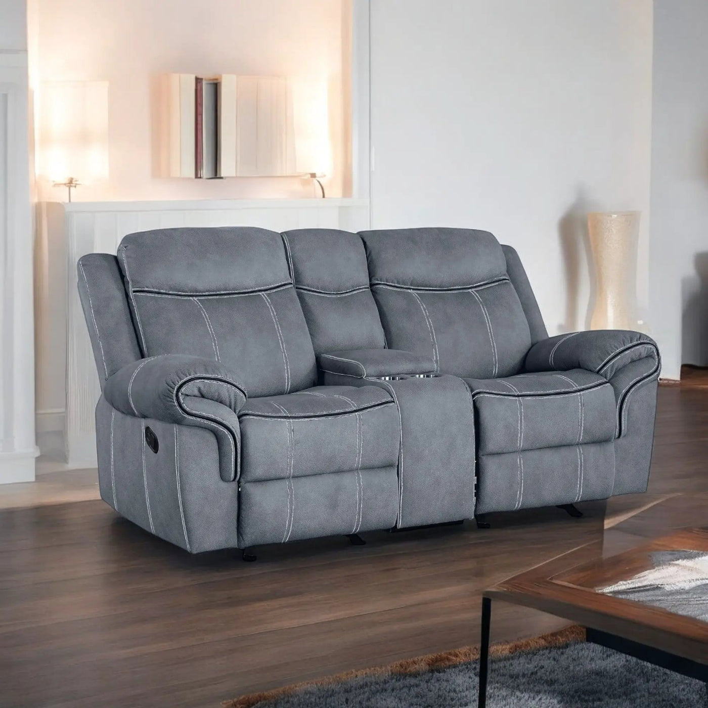 Zubaida - Two Tone Recliner Loveseat With USB Port Console by Unique Piece Furniture