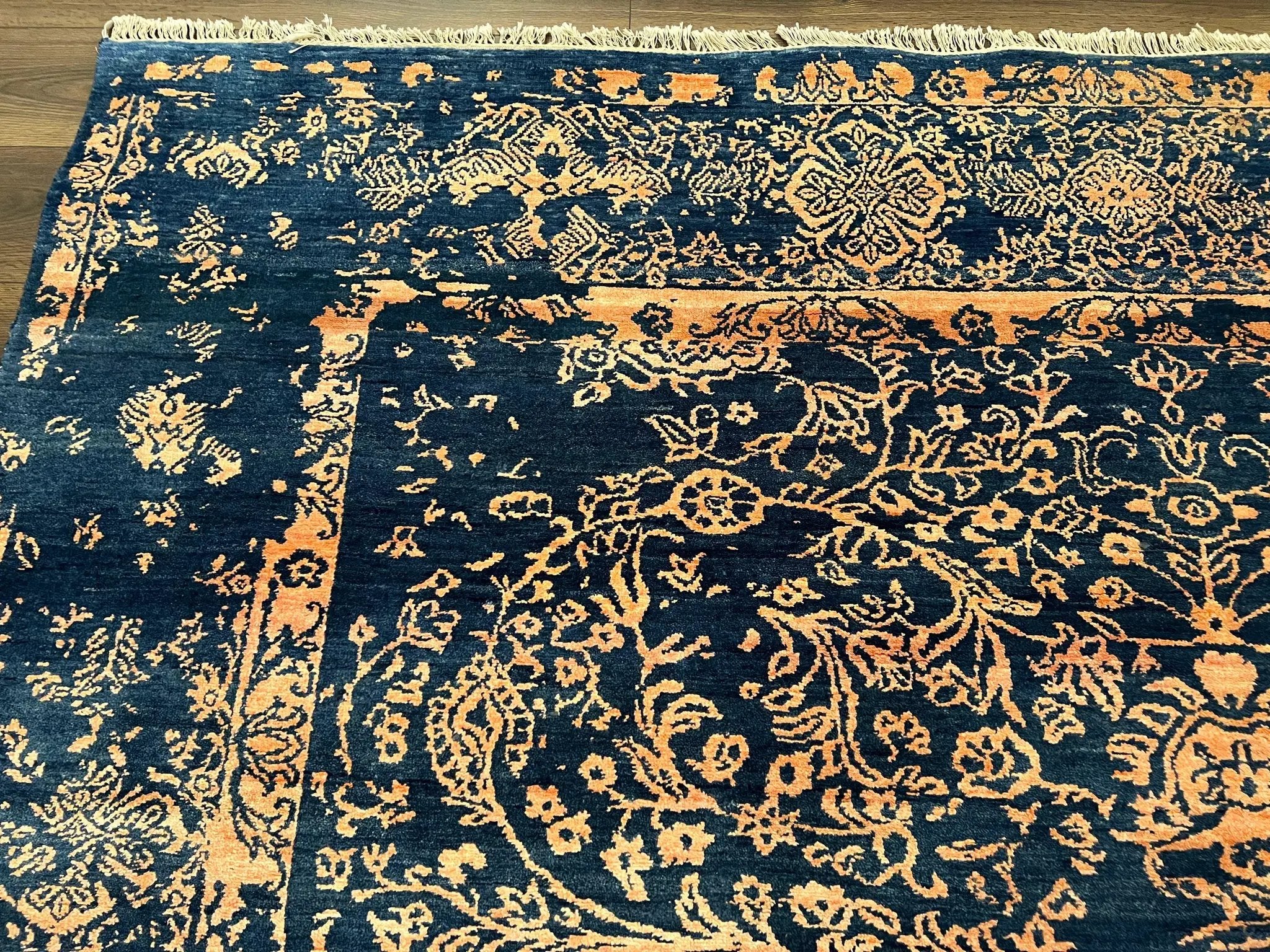 Area Rug 8x10 High Quality Handmade Oriental Carpet, Modern Contemporary Rug, Rug for Living Room, Wool Rug, Blue and Gold, Pakistani Rug by Jewel Rugs