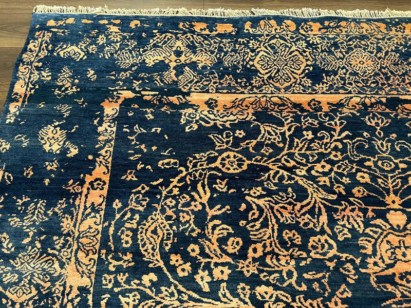 Area Rug 8x10 High Quality Handmade Oriental Carpet, Modern Contemporary Rug, Rug for Living Room, Wool Rug, Blue and Gold, Pakistani Rug by Jewel Rugs