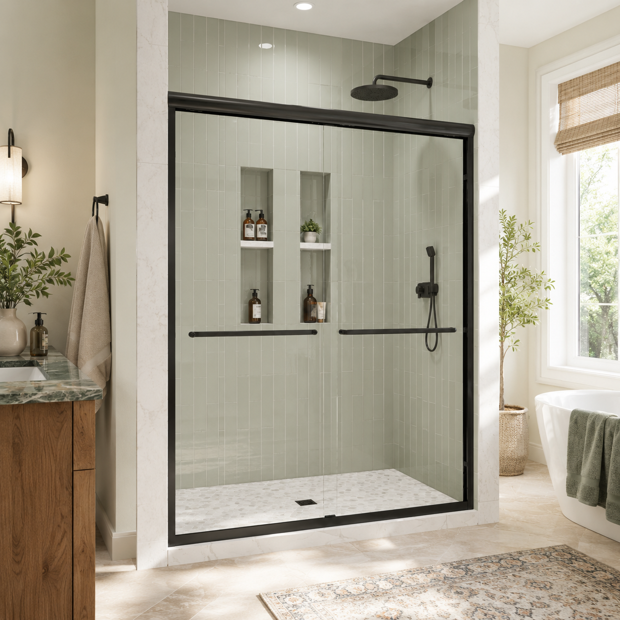 44-48" W x 74" H Framed Double Sliding Shower Door by HouseOfZazla