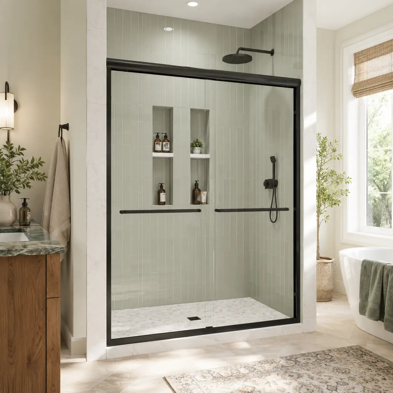 44-48" W x 76" H Framed Double Sliding Shower Door by HouseOfZazla
