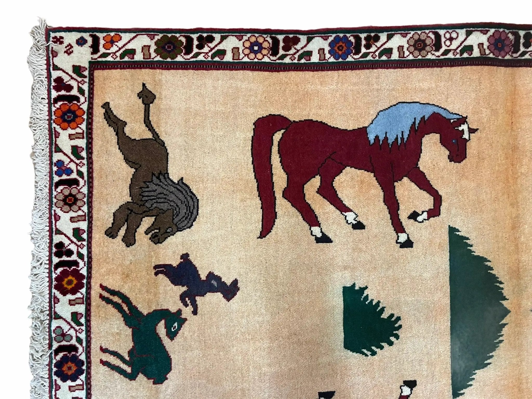4x6 Rug Handmade Zagros Quality Wool Horses Tribal Hand-Knotted Rug Veggie Dye by Jewel Rugs