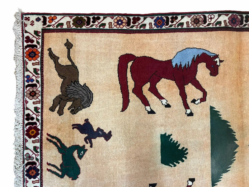 4x6 Rug Handmade Zagros Quality Wool Horses Tribal Hand-Knotted Rug Veggie Dye by Jewel Rugs