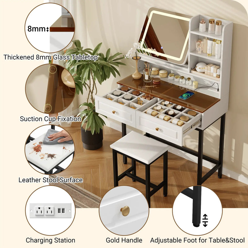 Makeup Vanity with LED Lighted Mirror by HouseOfZazla