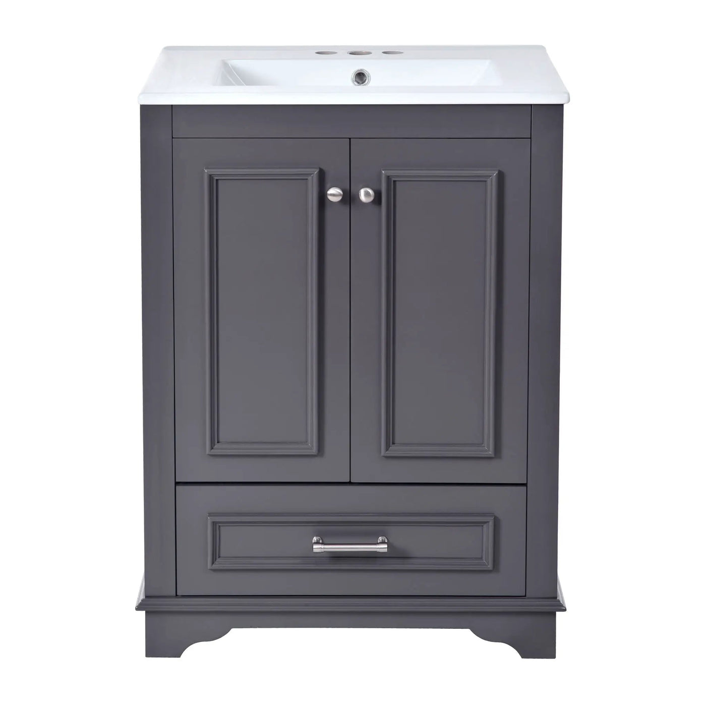Bathroom Vanity With Ceramic Sink Combo, Modern Freestanding Storage Cabinet With Silver Handles by HouseOfZazla