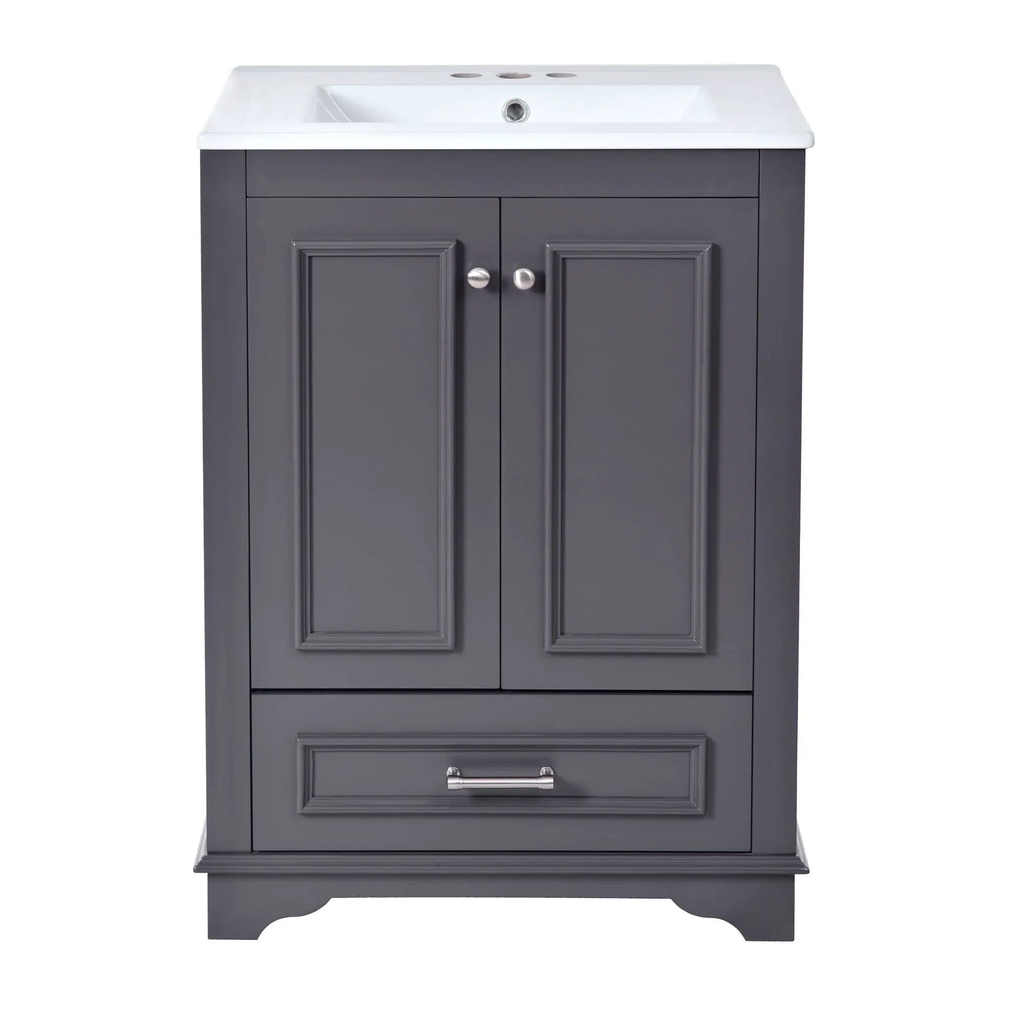 Bathroom Vanity With Ceramic Sink Combo, Modern Freestanding Storage Cabinet With Silver Handles by Unique Piece Furniture