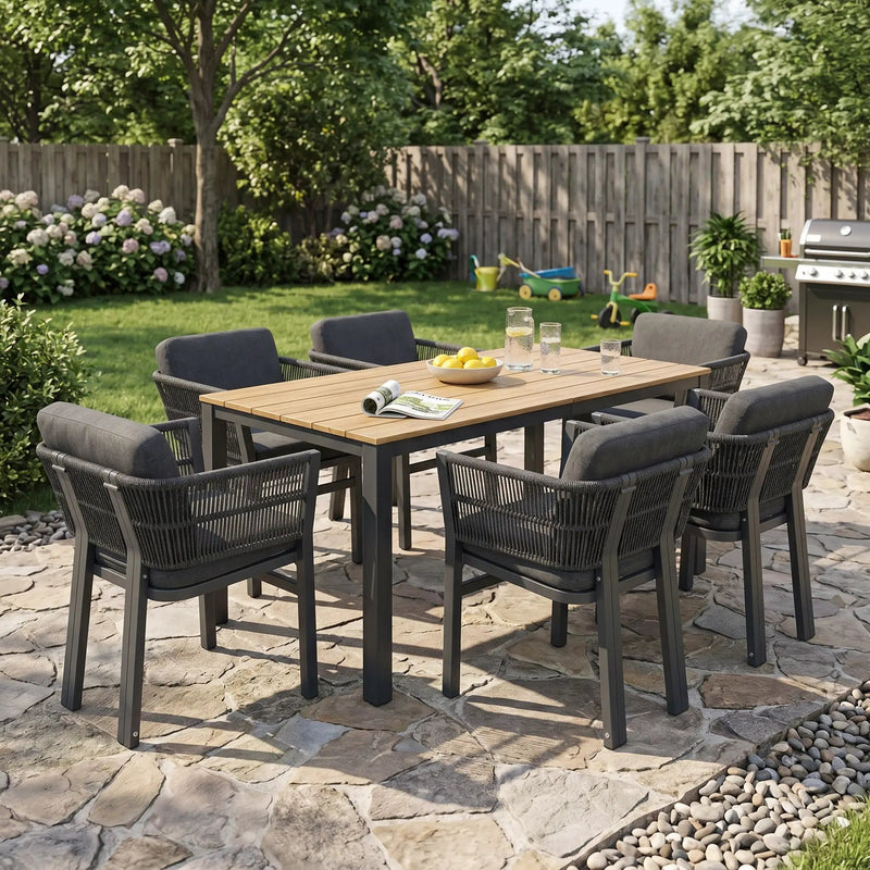 7-Piece Outdoor Dining Set, Acacia Wood Table & 6 Chairs by HouseOfZazla