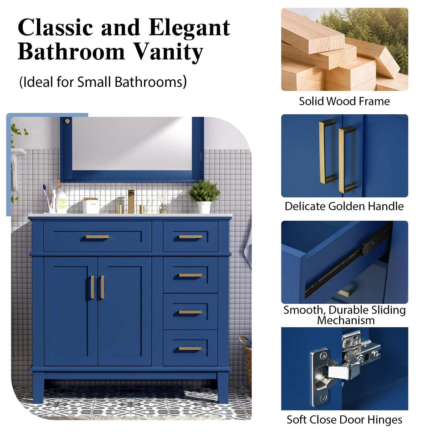 Modern Bathroom Vanity With Ceramic Sink, Soft Close Storage Cabinet by Unique Piece Furniture