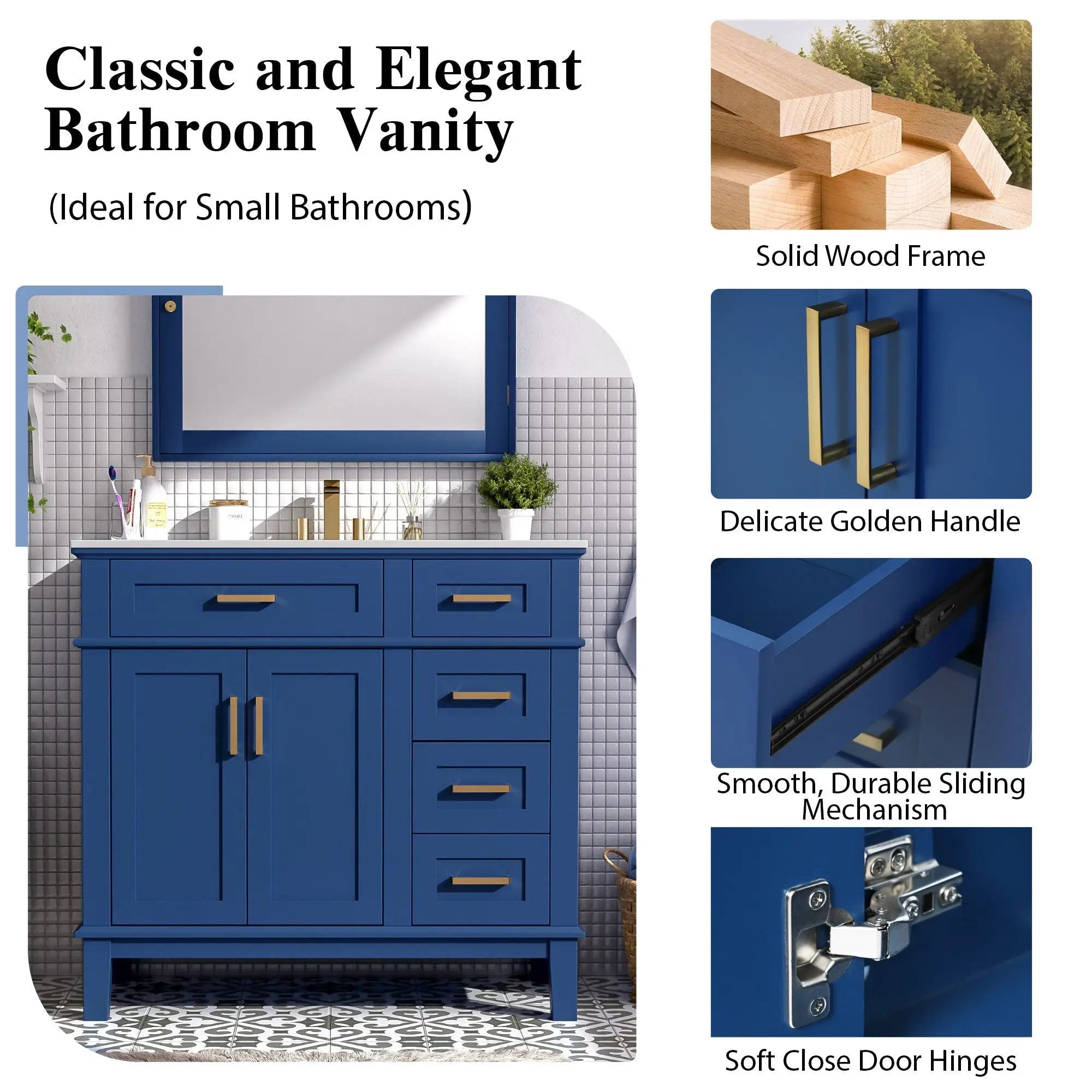 Modern Bathroom Vanity With Ceramic Sink, Soft Close Storage Cabinet by Unique Piece Furniture