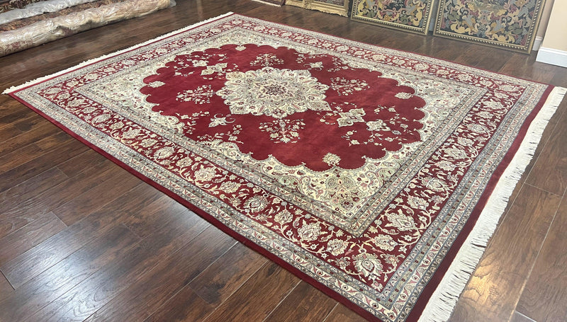 Pak Persian Rug 9x12, Handmade Vintage Traditional Wool Carpet, Floral Medallion, Dark Red Ivory/Cream, Fine 250 KPSI by Jewel Rugs