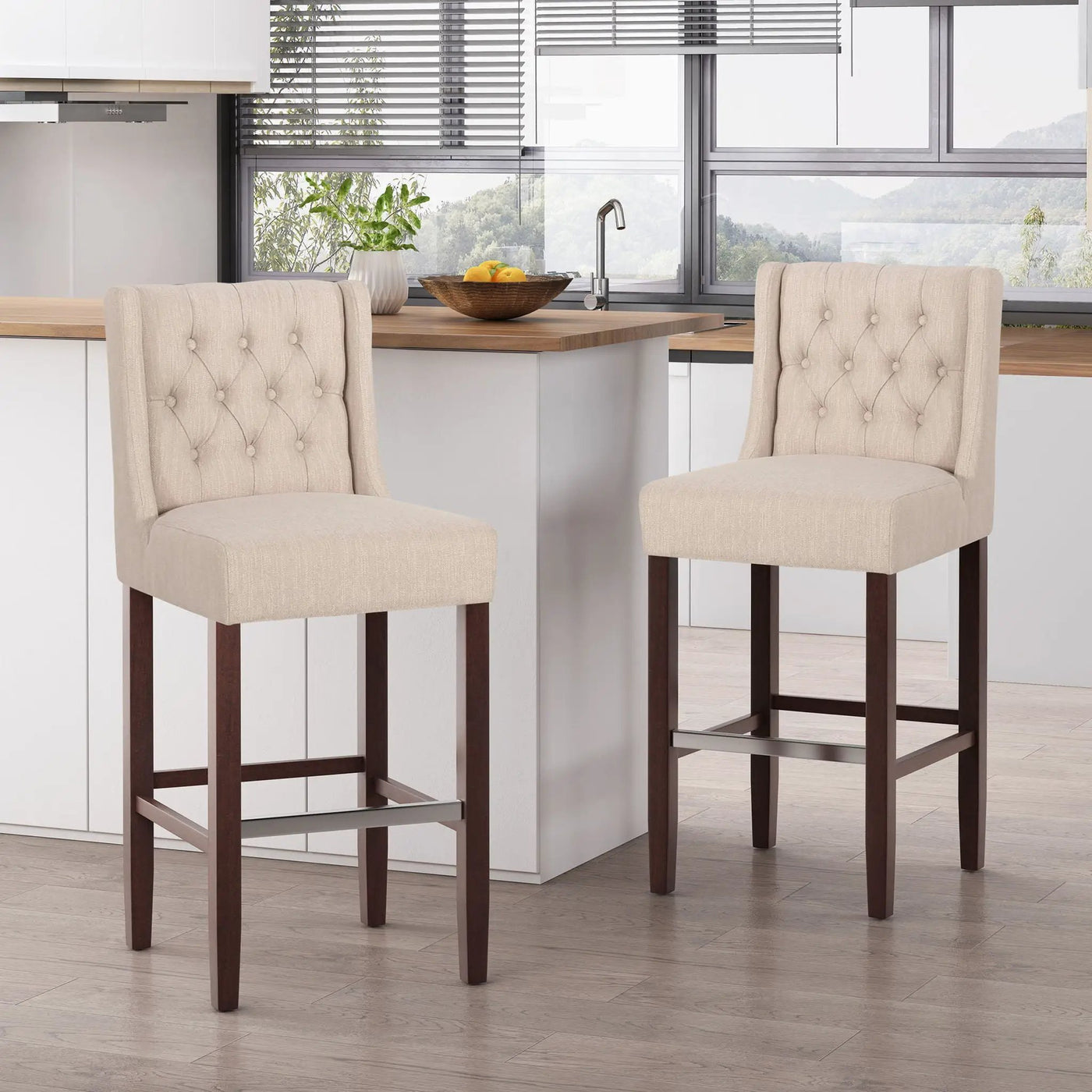 Solstara Upholstered Dining Barstool with Button Tufted and Wing Back by HouseOfZazla