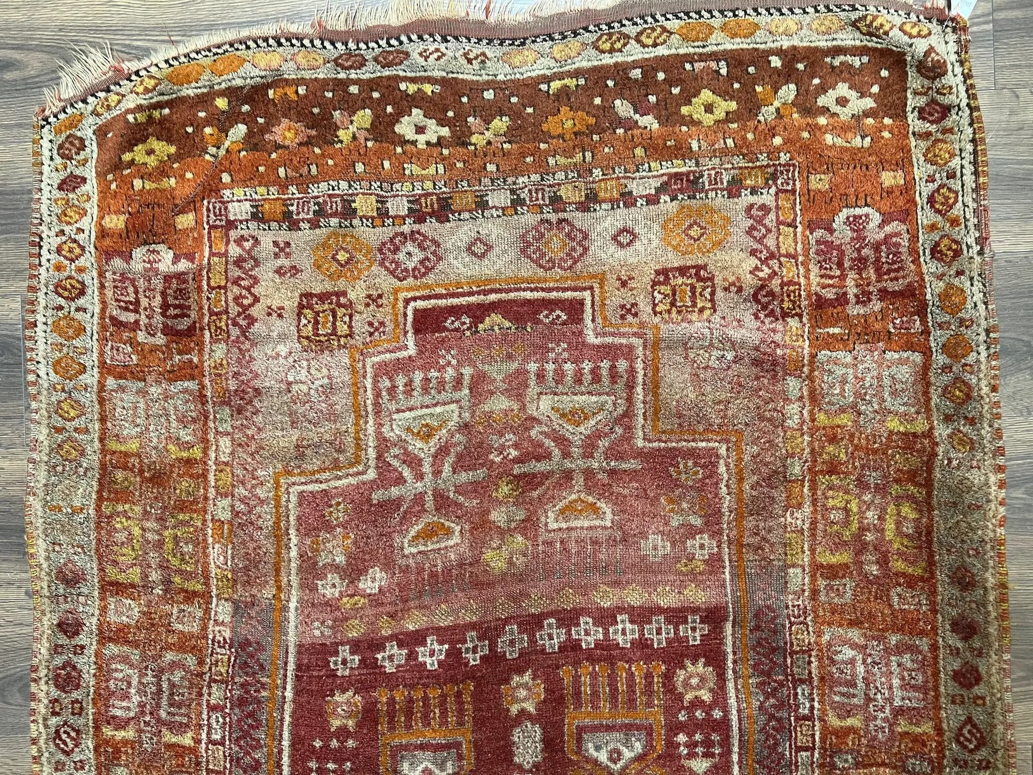 Antique Turkish Melas Rug 4x7, Tribal Geometric Unique Collectible Hand Knotted Wool Oriental Carpet, Rare 1920s Rug, Burnt Orange Red by Jewel Rugs