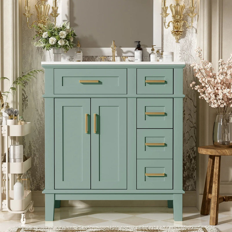 Modern Bathroom Vanity With Sink, Storage Cabinet, Soft Close Doors, Deep & Standard Drawers
