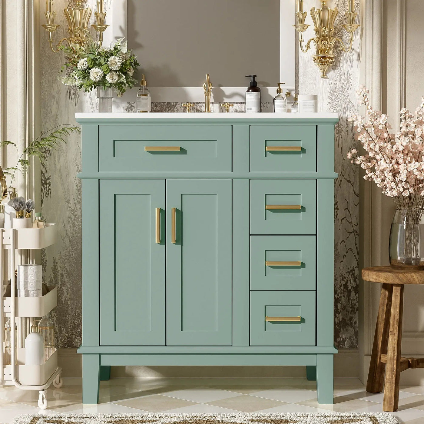 Modern Bathroom Vanity With Sink, Storage Cabinet, Soft Close Doors, Deep & Standard Drawers by Unique Piece Furniture