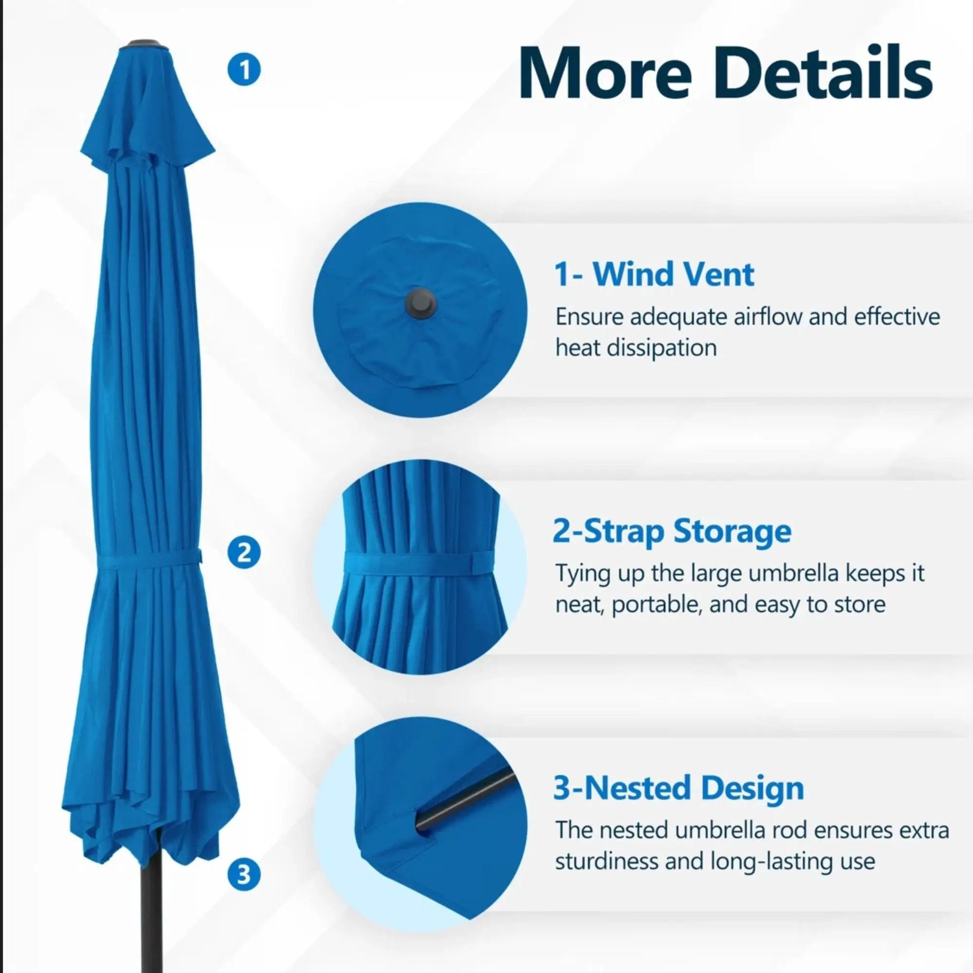 Solar LED Patio Umbrella With Crank Lift And Tilt, 8 Ribs, UV Resistant Canopy For Pool, Backyard & Patio (Without Base) - Blue by HouseOfZazla