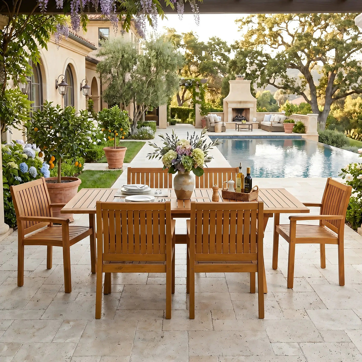 7-Piece Acacia Wood Outdoor Dining Set by HouseOfZazla