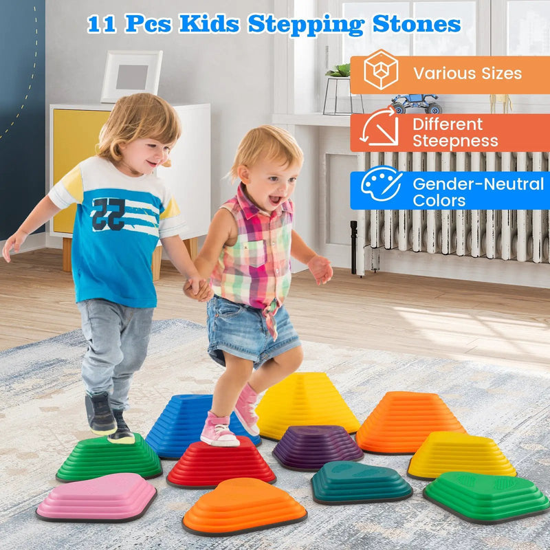11 Pieces Kids Stepping Stones Stackable Balance Blocks Indoor Outdoor-Multicolor by DirectDeals