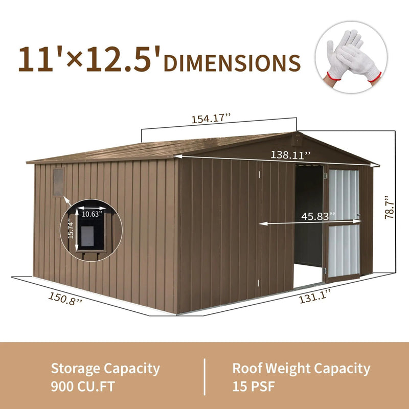 [11X12FT] Outdoor Backyard Storage Metal Shed With Galvanized Steel Frame, Windows, And Lockable Doors (SAK60167) by SAKSBY WHOLESALE