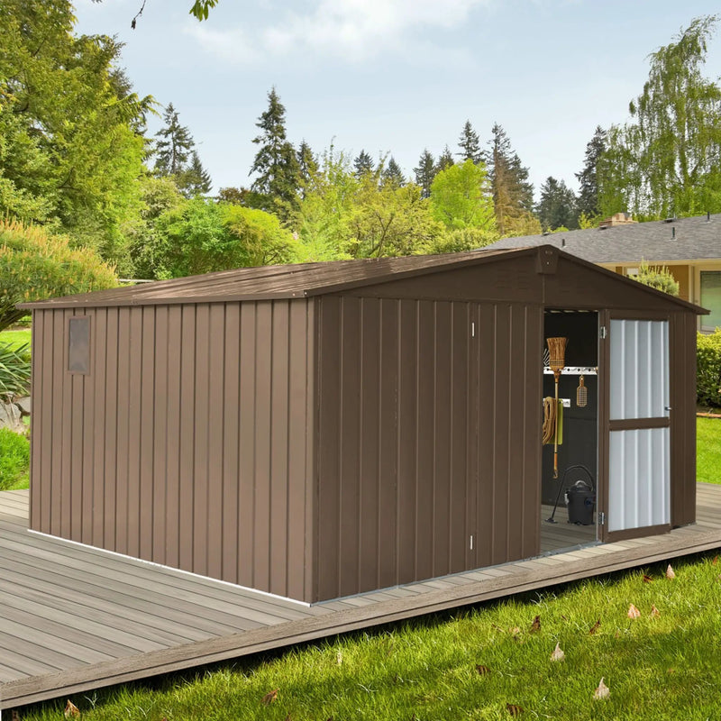[11X12FT] Outdoor Backyard Storage Metal Shed With Galvanized Steel Frame, Windows, And Lockable Doors (SAK60167) by SAKSBY WHOLESALE