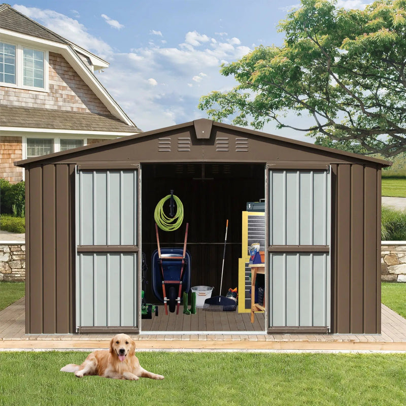 [11X12FT] Outdoor Backyard Storage Metal Shed With Galvanized Steel Frame, Windows, And Lockable Doors (SAK60167) by SAKSBY WHOLESALE