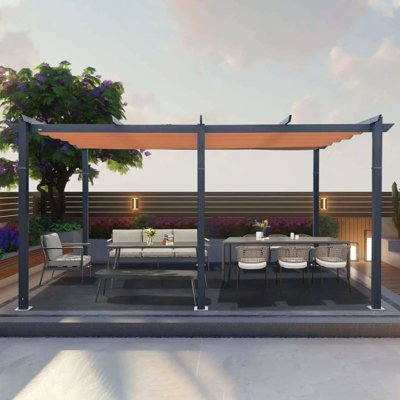 [11X16FT] Alora Heavy-Duty Outdoor Retractable Aluminum Pergola With Weather-Resistant Canopy (SAK91853) by SAKSBY WHOLESALE