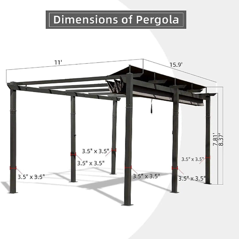 [11X16FT] Alora Outdoor Retractable Backyard Aluminum Metal Pergola With Roof (SAK16804) by SAKSBY WHOLESALE